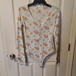 Free People Dylan floral printed henley bodysuit in sky SzM